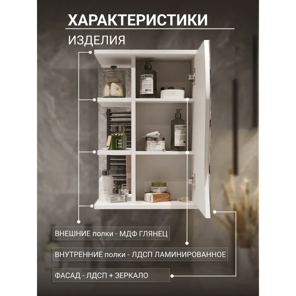 Фото 3 Шкаф подвесной Play глорис 45 45x72см цвет белый матовый Фото 3 Шкаф подвесной Play глорис 45 45x72см цвет белый матовый
