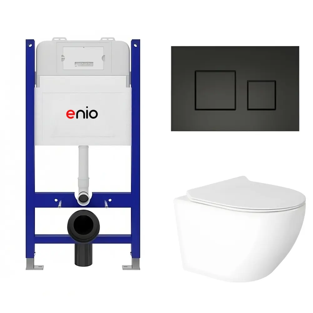 Фото Комплект 3 в 1 инсталляция Enio Tecnico 50 унитаз подвесной Enio Indigo EN2870533 с кнопкой черной Cubo Фото Комплект 3 в 1 инсталляция Enio Tecnico 50 унитаз подвесной Enio Indigo EN2870533 с кнопкой черной Cubo