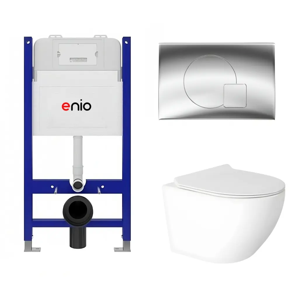 Фото Комплект 3 в 1 инсталляция Enio Tecnico 50 унитаз подвесной Enio Indigo EN2870533 с кнопкой хром Geometria Фото Комплект 3 в 1 инсталляция Enio Tecnico 50 унитаз подвесной Enio Indigo EN2870533 с кнопкой хром Geometria