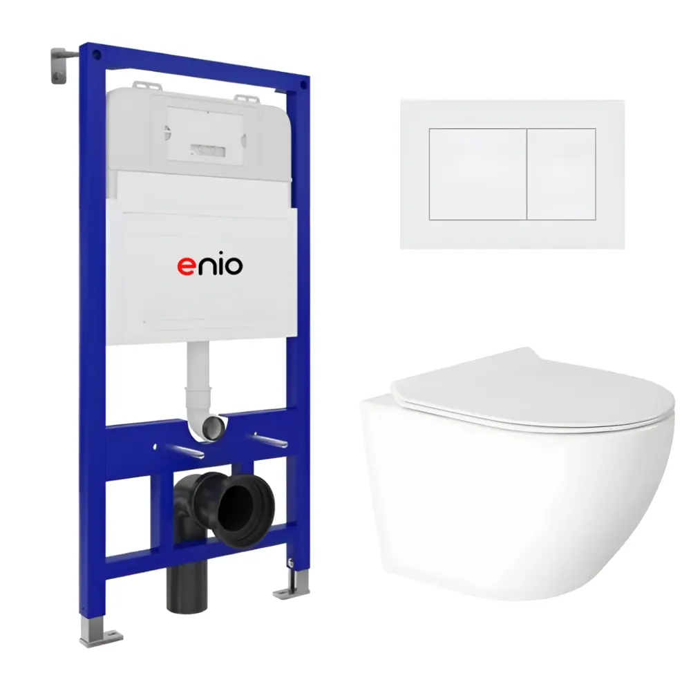 Фото Комплект 3 в 1 инсталляция Enio Tecnico 52 унитаз подвесной Enio Indigo EN2870533 с кнопкой белой Quadro Фото Комплект 3 в 1 инсталляция Enio Tecnico 52 унитаз подвесной Enio Indigo EN2870533 с кнопкой белой Quadro