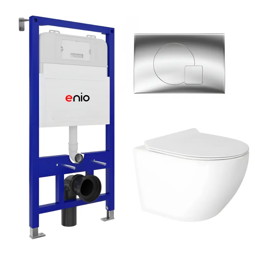 Фото Комплект 3 в 1 инсталляция Enio Tecnico 52 унитаз подвесной Enio Indigo EN2870533 с кнопкой хром Geometria Фото Комплект 3 в 1 инсталляция Enio Tecnico 52 унитаз подвесной Enio Indigo EN2870533 с кнопкой хром Geometria