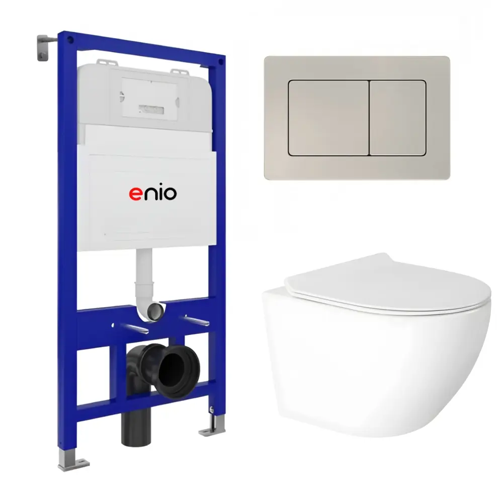 Фото Комплект 3 в 1 инсталляция Enio Tecnico 52 унитаз подвесной Enio Indigo EN2870533 с кнопкой сталь Quadro Фото Комплект 3 в 1 инсталляция Enio Tecnico 52 унитаз подвесной Enio Indigo EN2870533 с кнопкой сталь Quadro