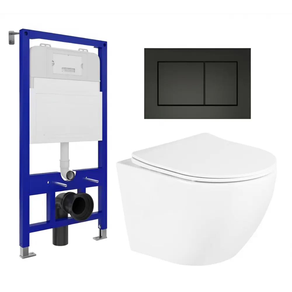 Фото Комплект 3 в 1 инсталляция Enio Tecnico 52 + Унитаз подвесной BelBagno Uno + кнопка черная матовая2 Фото Комплект 3 в 1 инсталляция Enio Tecnico 52 + Унитаз подвесной BelBagno Uno + кнопка черная матовая2
