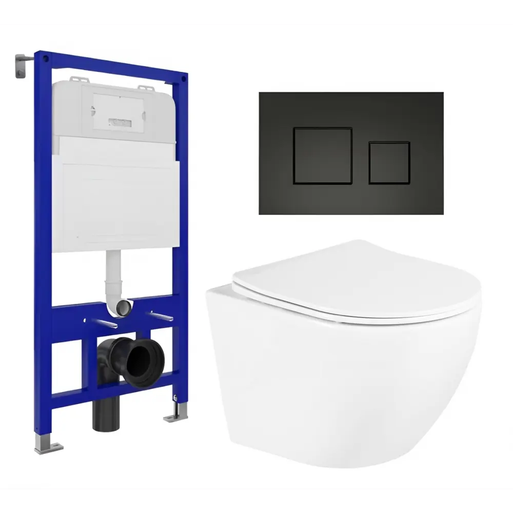 Фото Комплект 3 в 1 инсталляция Enio Tecnico 52 + Унитаз подвесной BelBagno Uno + кнопка черная матовая3 Фото Комплект 3 в 1 инсталляция Enio Tecnico 52 + Унитаз подвесной BelBagno Uno + кнопка черная матовая3