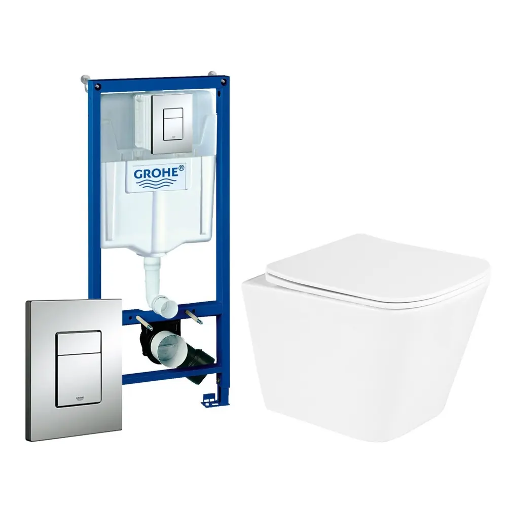 Фото Комплект инсталляция с унитазом Grohe Due кнопка хром 556531 цвет белый Фото Комплект инсталляция с унитазом Grohe Due кнопка хром 556531 цвет белый