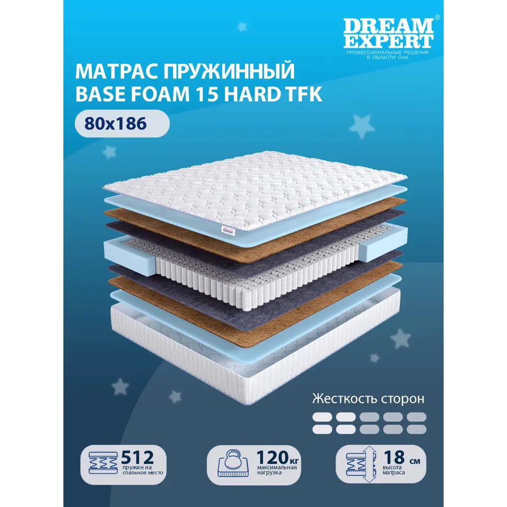 Фото Матрас Dreamexpert Base Foam 15 Hard TFK DEXDE7613664 80x186x18 см независимый пружинный блок 1-спальный Фото Матрас Dreamexpert Base Foam 15 Hard TFK DEXDE7613664 80x186x18 см независимый пружинный блок 1-спальный