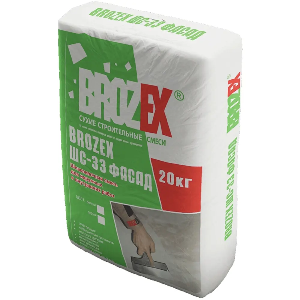 Фото Шпаклёвка цементная базовая Brozex ШС-33 Фасад 20 кг Фото Шпаклёвка цементная базовая Brozex ШС-33 Фасад 20 кг