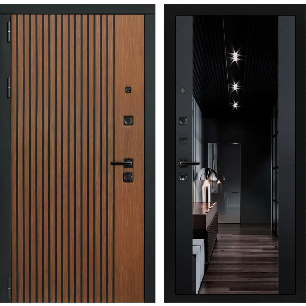 Фото Входная дверь Labirintdoors Шторм 205x88см левый цвет черный кварц/дуб кантри темный с зеркалом Фото Входная дверь Labirintdoors Шторм 205x88см левый цвет черный кварц/дуб кантри темный с зеркалом