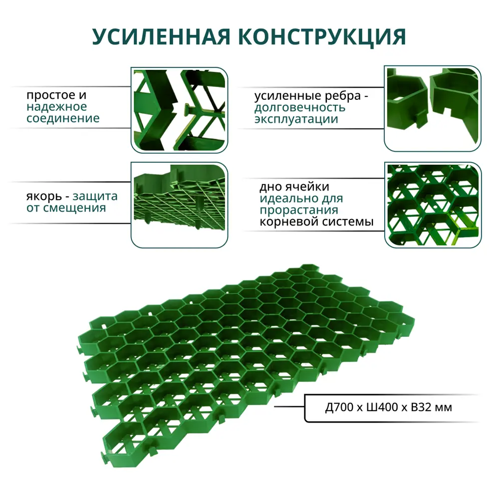 Фото 7 Газонная решетка Beginia пластик 70x40x3.2 см цвет зеленый 4 шт. Фото 7 Газонная решетка Beginia пластик 70x40x3.2 см цвет зеленый 4 шт.