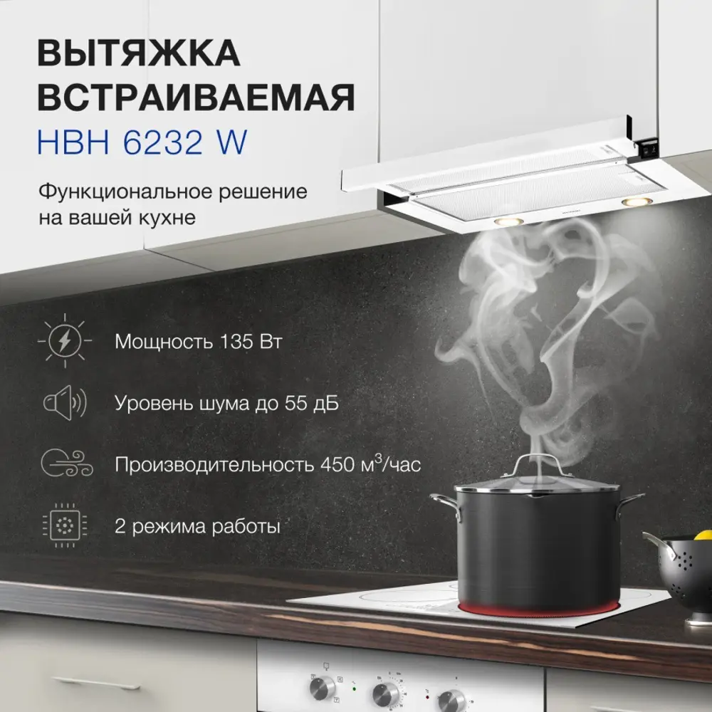 Фото Встраиваемая вытяжка Hyundai HBH 6232 W 60 см цвет белый Фото Встраиваемая вытяжка Hyundai HBH 6232 W 60 см цвет белый