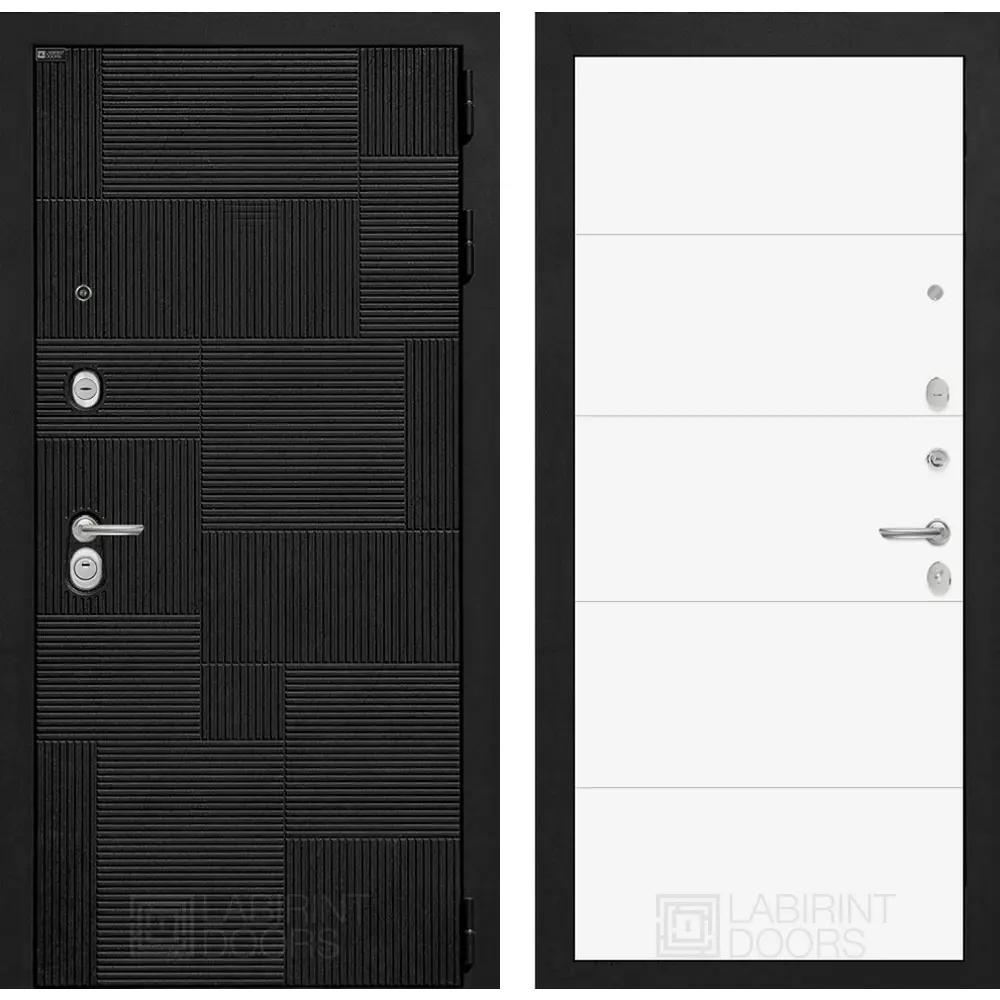 Фото Входная дверь Labirintdoors Пазл П-13 правый 205x88см белый софт/лофт черный Фото Входная дверь Labirintdoors Пазл П-13 правый 205x88см белый софт/лофт черный