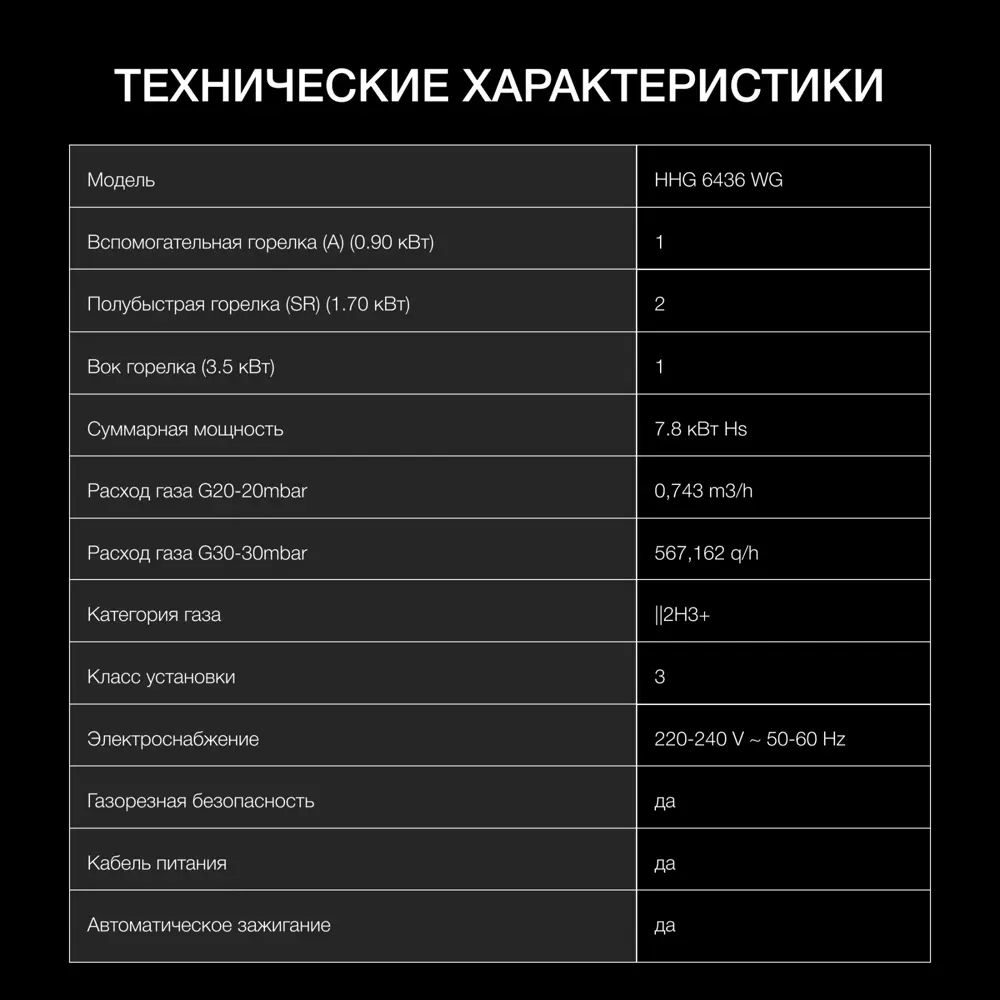 Фото 5 Газовая варочная панель Hyundai HHG 6436 WG 58 см 4 конфорки цвет белый Фото 5 Газовая варочная панель Hyundai HHG 6436 WG 58 см 4 конфорки цвет белый