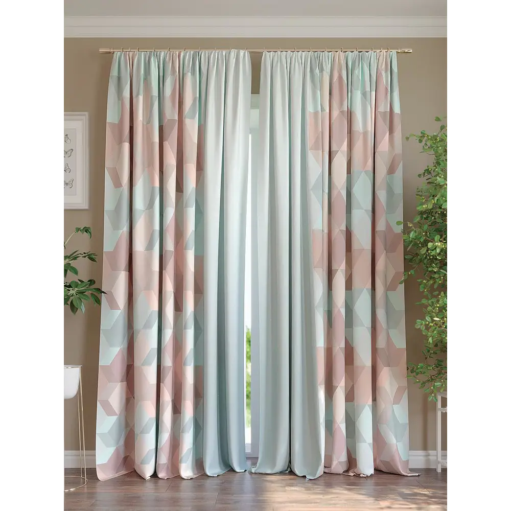 Фото 3 Комплект штор на шторной ленте AT Home Римбис 220x280 см цвет синий/голубой