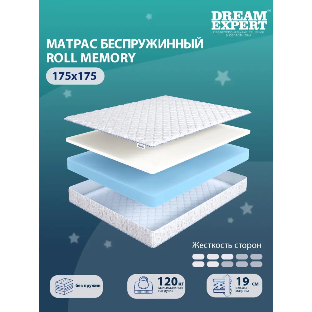 Фото 2 Матрас Dreamexpert Roll Memory DEXDE7638909 175x175x19 см беспружинный 2-спальный Фото 2 Матрас Dreamexpert Roll Memory DEXDE7638909 175x175x19 см беспружинный 2-спальный