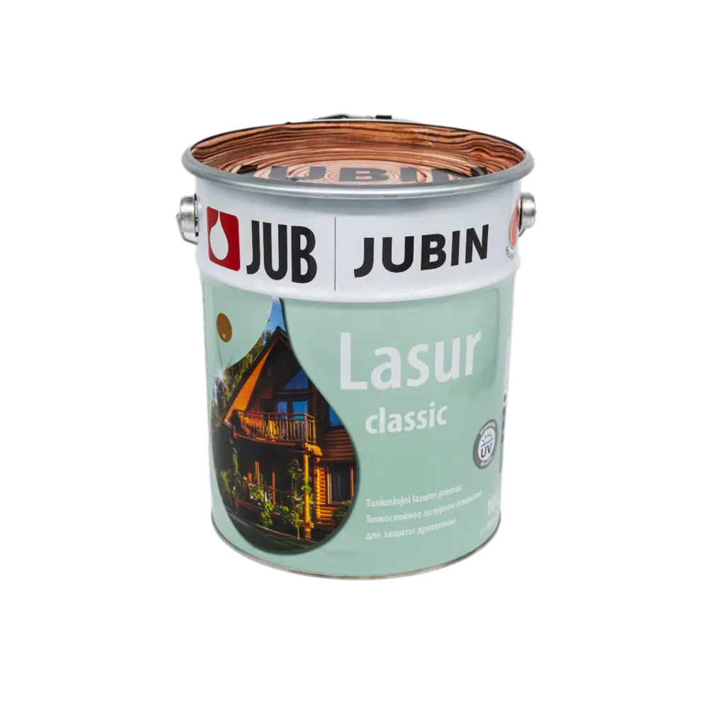 Фото Защитно-декоративный антисептик Jubin Lasur Classic полуматовый цвет №17 тик 10л