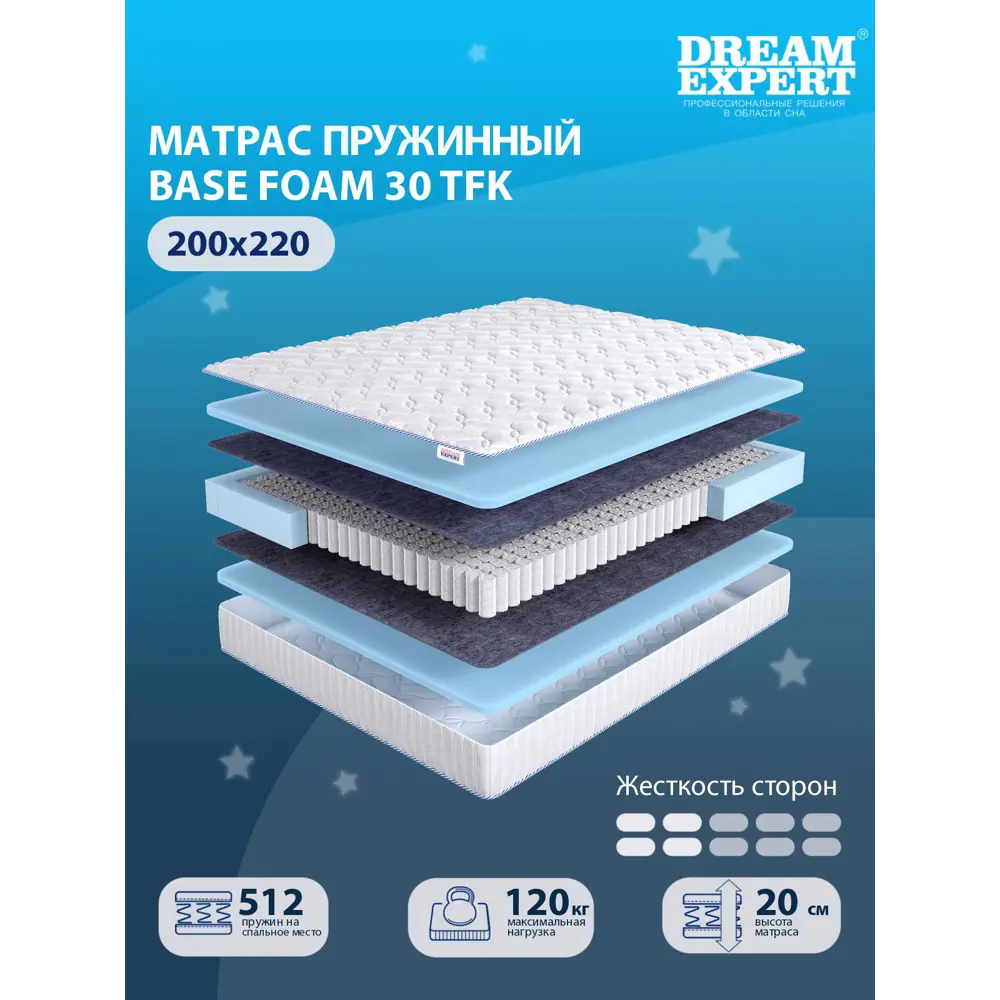 Фото 2 Матрас Dreamexpert Base Foam 30 TFK DEXDE9486590 200x220x20 см независимый пружинный блок 2-спальный Фото 2 Матрас Dreamexpert Base Foam 30 TFK DEXDE9486590 200x220x20 см независимый пружинный блок 2-спальный