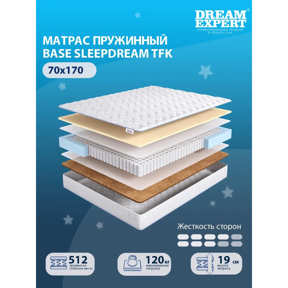 Фото 2 Матрас Dreamexpert Base SleepDream TFK DEXDE7618364 70x170x19 см независимый пружинный блок 1-спальный Фото 2 Матрас Dreamexpert Base SleepDream TFK DEXDE7618364 70x170x19 см независимый пружинный блок 1-спальный