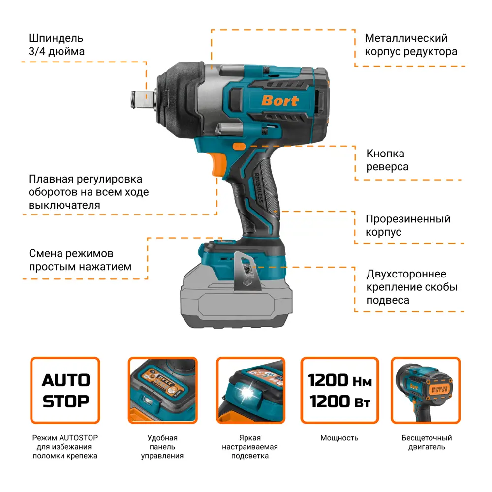 Фото 2 Гайковерт аккумуляторный бесщеточный Bort BSR-21U-XL, 18 В Li-Ion 2100 Нм без АКБ и ЗУ Фото 2 Гайковерт аккумуляторный бесщеточный Bort BSR-21U-XL, 18 В Li-Ion 2100 Нм без АКБ и ЗУ