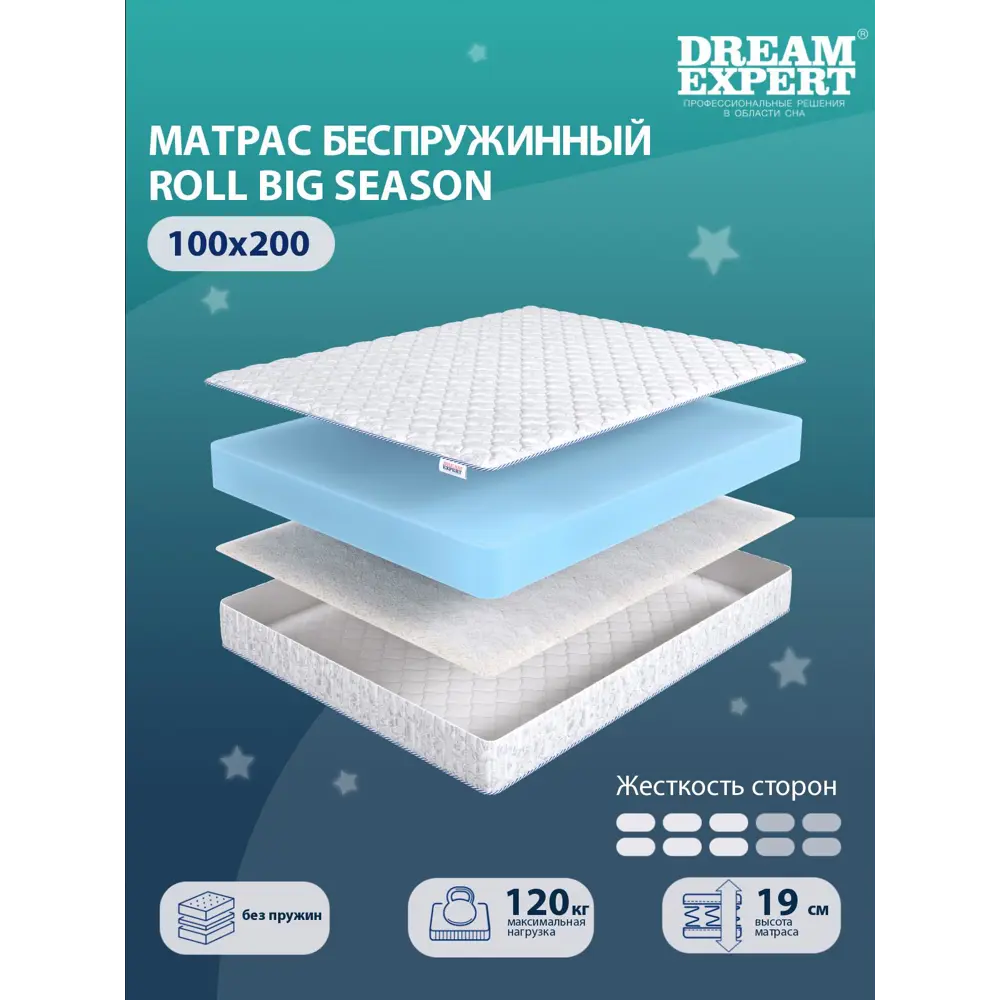 Фото 2 Матрас Dreamexpert Roll Big Season DEXDE7637665 100x200x19 см беспружинный 1.5-спальный Фото 2 Матрас Dreamexpert Roll Big Season DEXDE7637665 100x200x19 см беспружинный 1.5-спальный