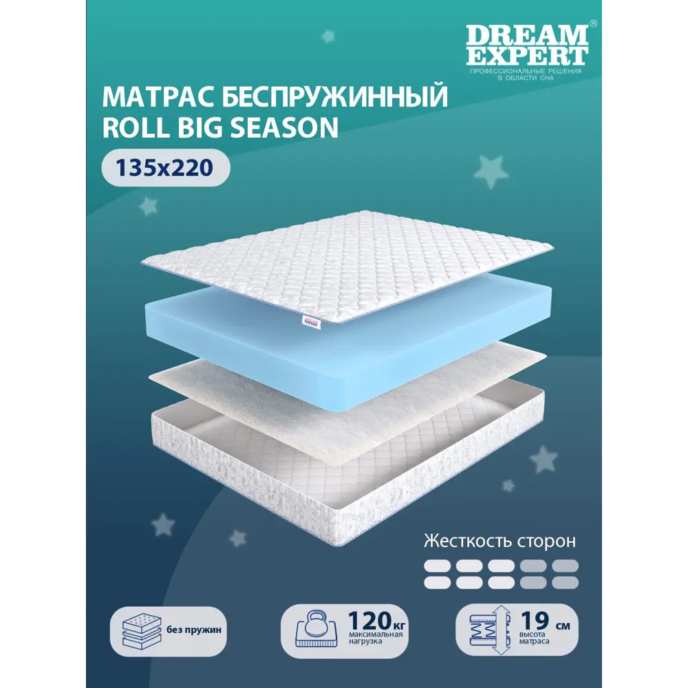 Фото Матрас Dreamexpert Roll Big Season DEXDE7637463 135x220x19 см беспружинный 1.5-спальный Фото Матрас Dreamexpert Roll Big Season DEXDE7637463 135x220x19 см беспружинный 1.5-спальный
