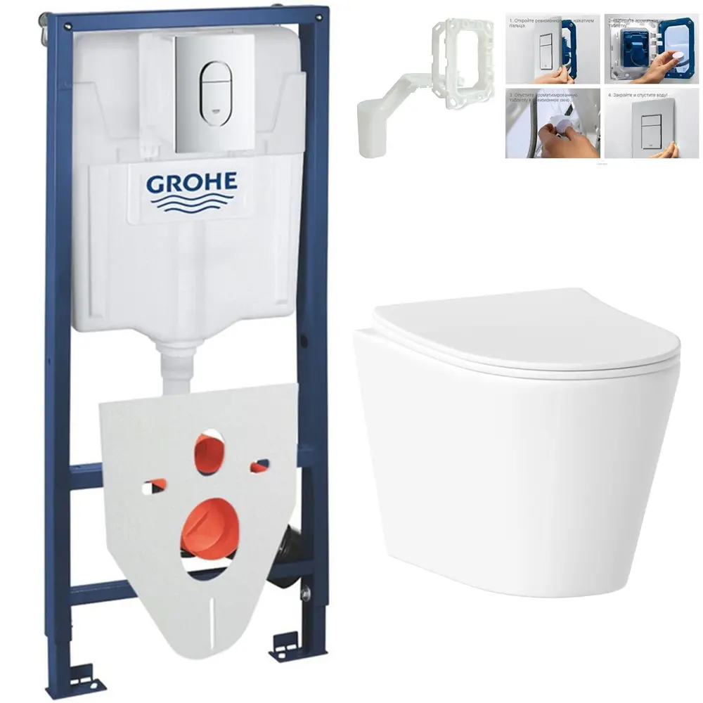Фото Комплект инсталляция с унитазом Grohe 865F6M5284 цвет белый Фото Комплект инсталляция с унитазом Grohe 865F6M5284 цвет белый