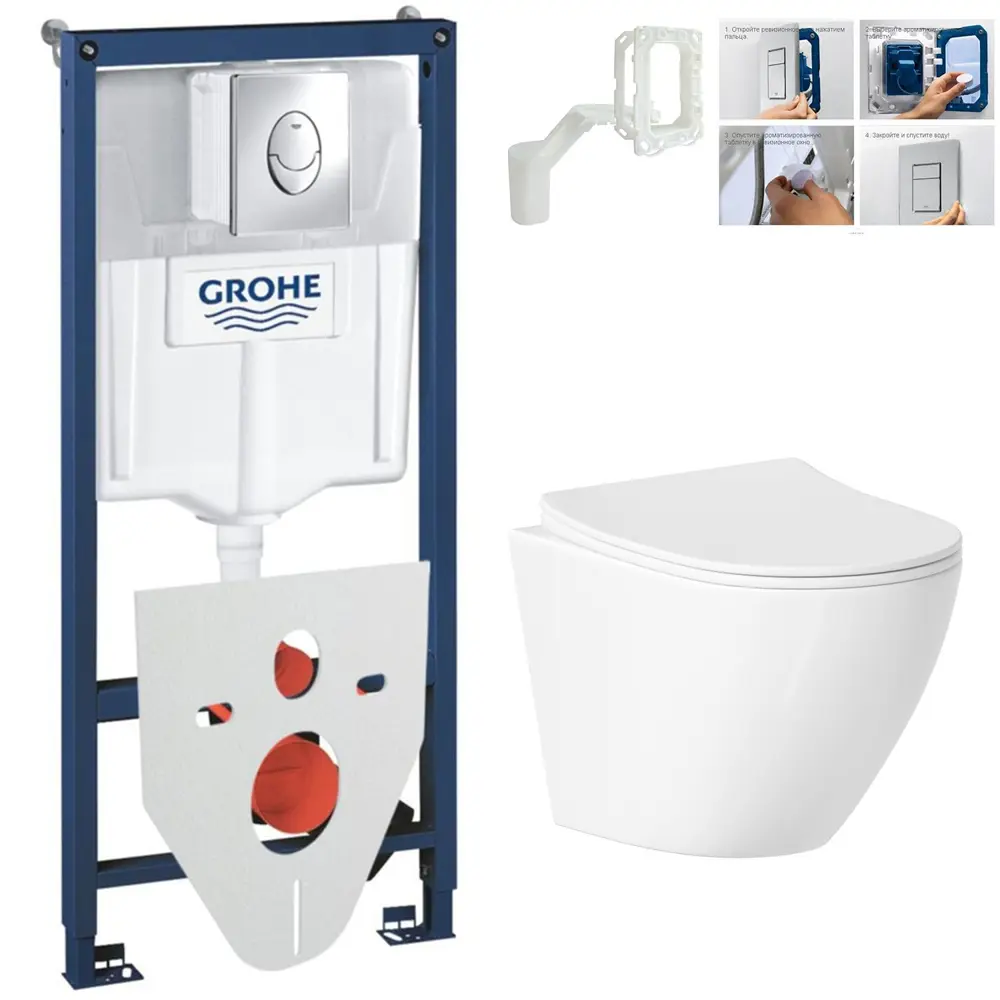 Фото Комплект инсталляция с унитазом Grohe 43D1338M50 цвет белый Фото Комплект инсталляция с унитазом Grohe 43D1338M50 цвет белый