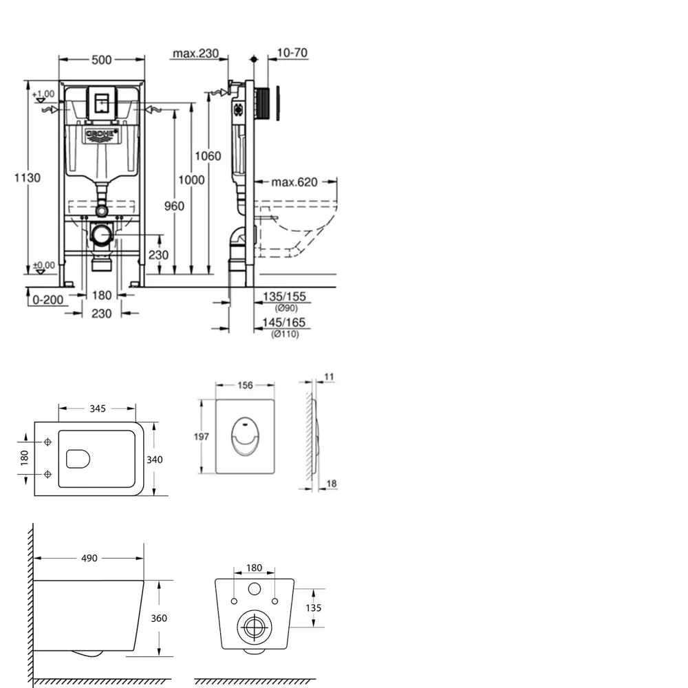 Фото 15 Комплект инсталляция с унитазом Grohe P9119463K7 цвет белый