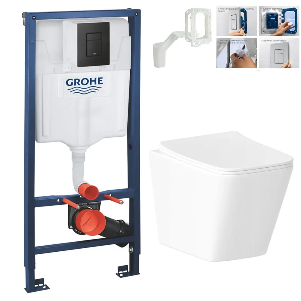 Фото Комплект инсталляция с унитазом Grohe 495P6Y3068 цвет белый Фото Комплект инсталляция с унитазом Grohe 495P6Y3068 цвет белый