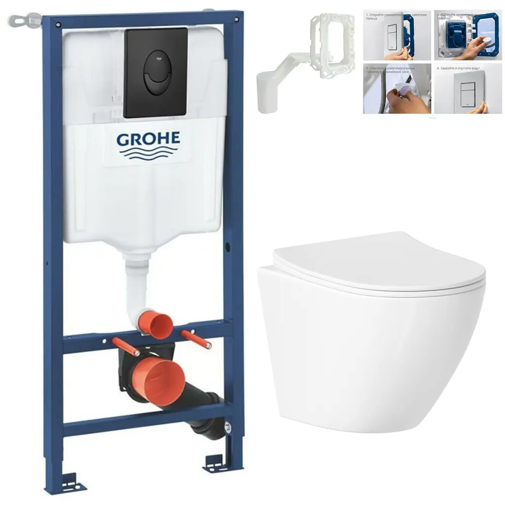 Фото Комплект инсталляция с унитазом Grohe A62272915X цвет белый Фото Комплект инсталляция с унитазом Grohe A62272915X цвет белый