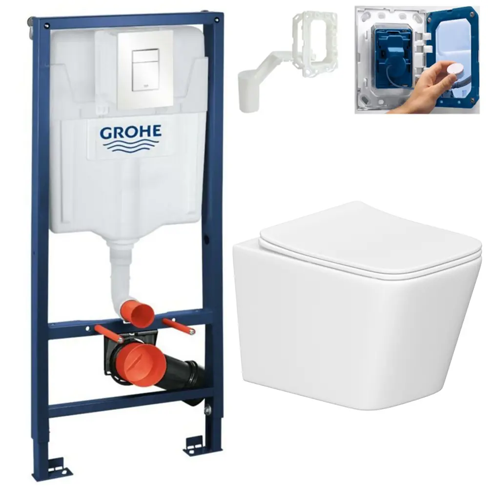 Фото Комплект инсталляция с унитазом Grohe E250S62208 цвет белый Фото Комплект инсталляция с унитазом Grohe E250S62208 цвет белый