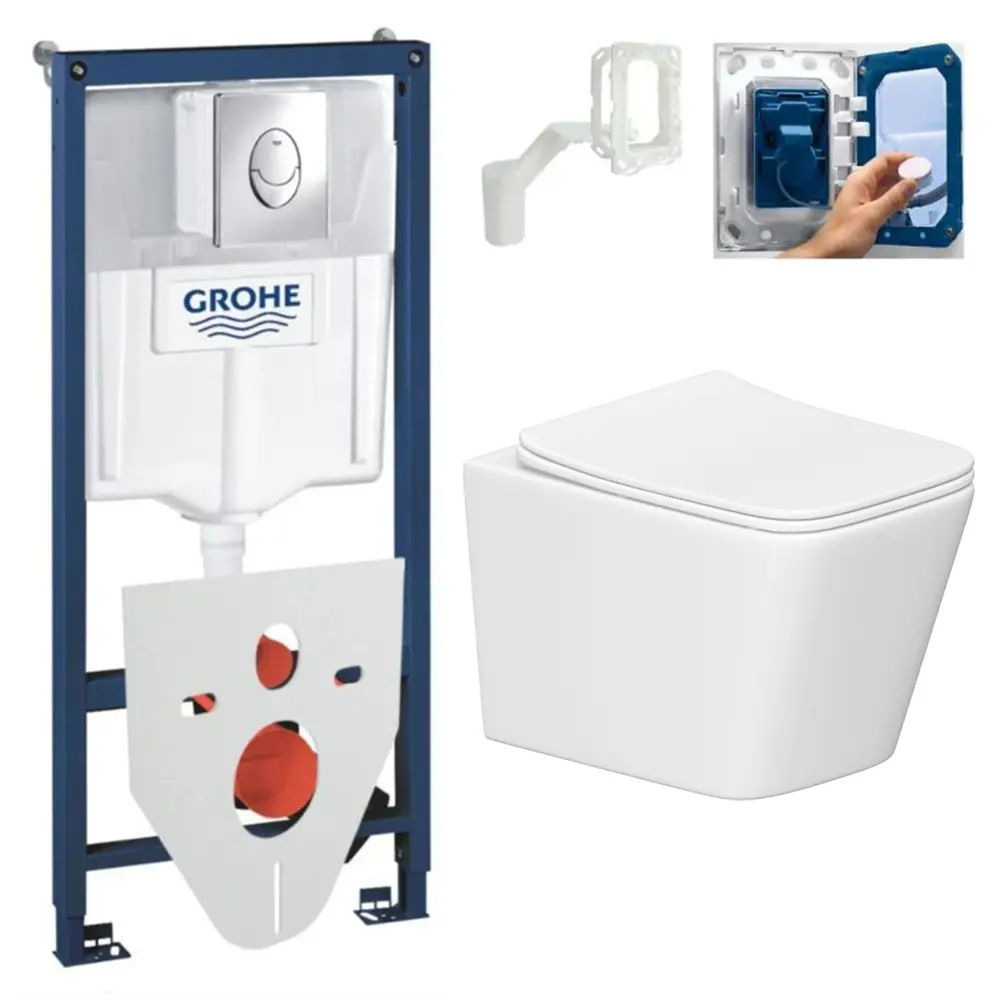 Фото Комплект инсталляция с унитазом Grohe 565355K38B цвет белый Фото Комплект инсталляция с унитазом Grohe 565355K38B цвет белый