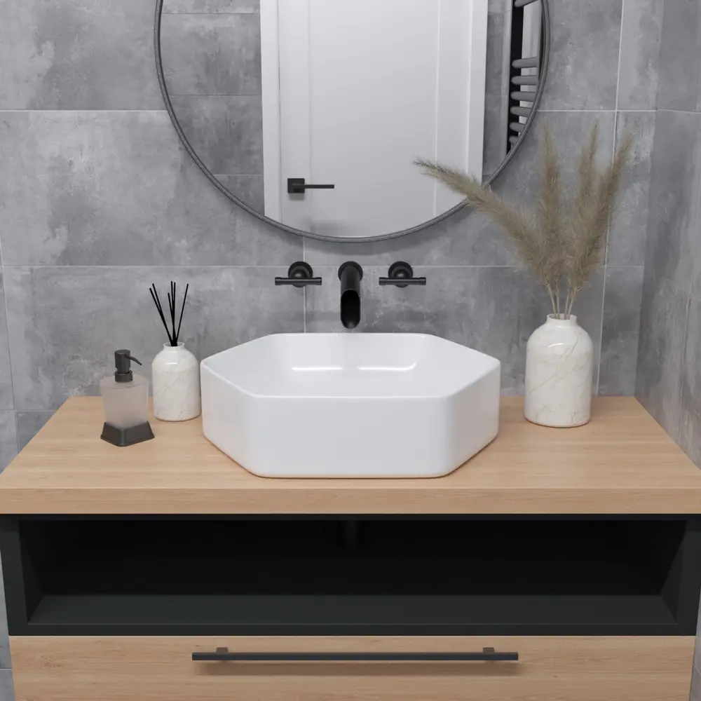 Фото 6 Раковина Helmken 2950t57v12 Helmken36653000_01 53.5см цвет белый, черный матовый