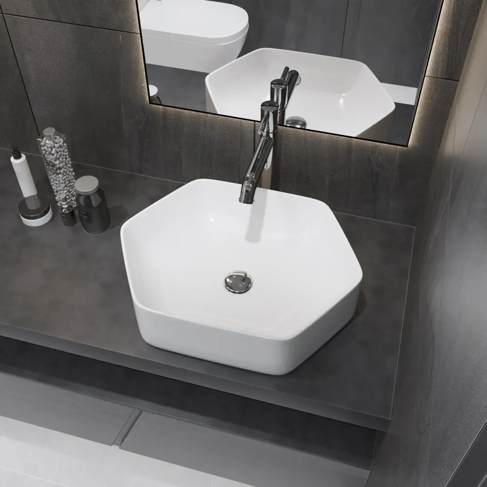 Фото 9 Раковина Helmken 2950t57v12 Helmken36653000_01 53.5см цвет белый, черный матовый