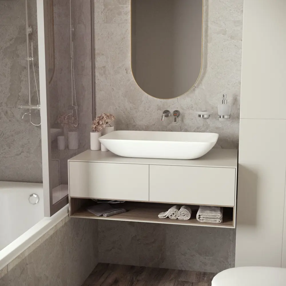 Фото 9 Раковина Helmken p47g985436 Helmken54059000_01 59см цвет белый, черный матовый