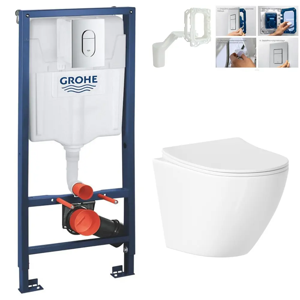 Фото Комплект инсталляция с унитазом Grohe 62059VP643 цвет белый Фото Комплект инсталляция с унитазом Grohe 62059VP643 цвет белый