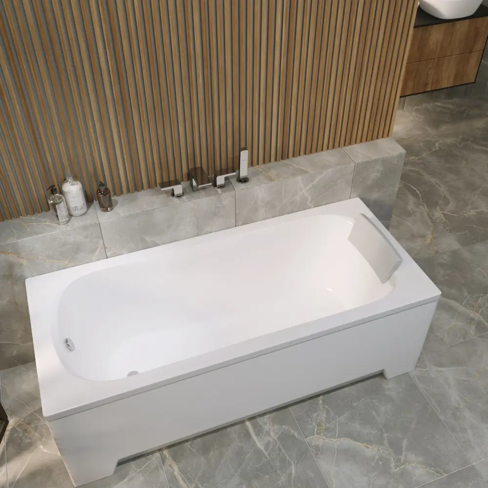 Фото 12 Ванна акриловая Helmken Edelva 159T4D4935 140x70 комплект 5 в 1: прямоугольная ванна, ножки, серый подголовник, лицевой и торцевой экраны цвет белый