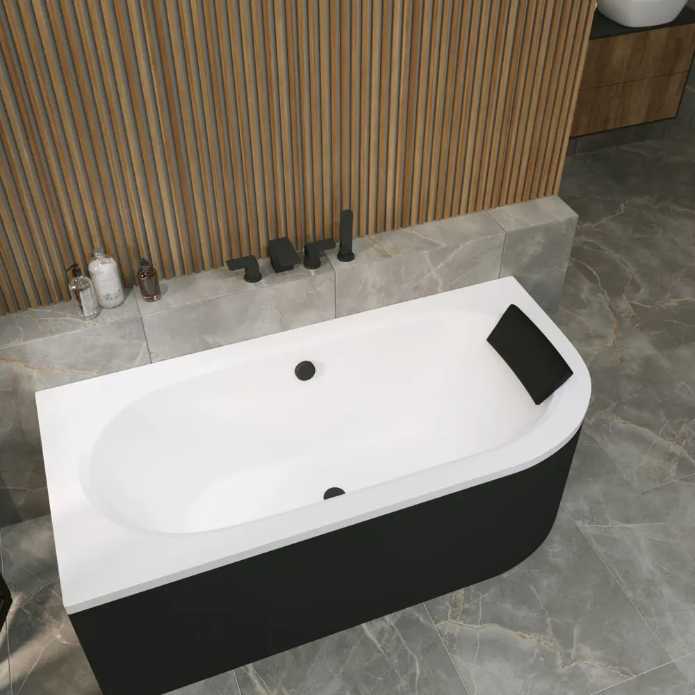 Фото Ванна акриловая Helmken Marbella Lux 2Y3730587X 180x80 комплект 3 в 1: левосторонняя ванна, ножки, подголовник цвет черный Фото Ванна акриловая Helmken Marbella Lux 2Y3730587X 180x80 комплект 3 в 1: левосторонняя ванна, ножки, подголовник цвет черный