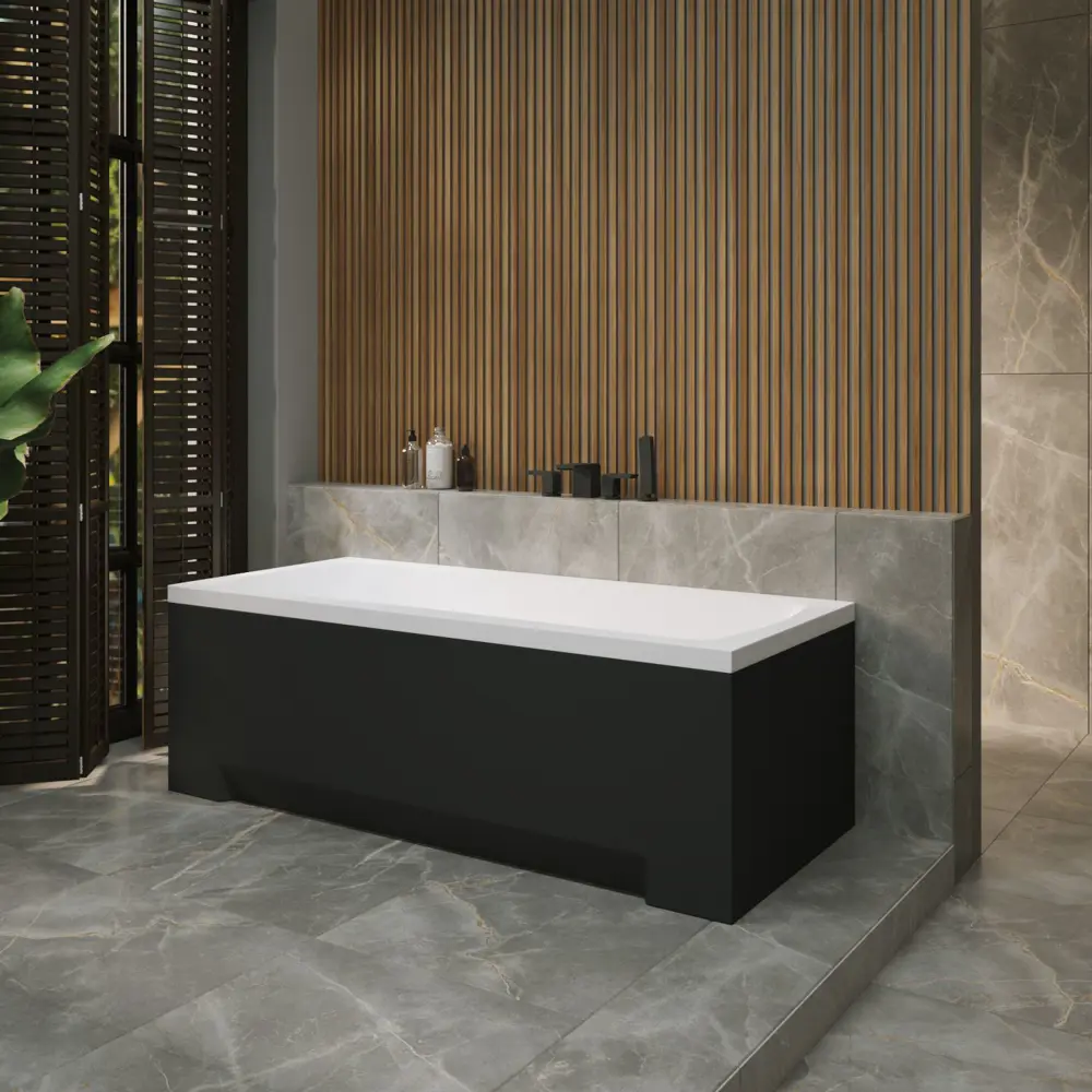 Фото 10 Ванна акриловая Helmken Luna 636713K9K5 140x70 комплект 5 в 1: прямоугольная ванна, ножки, черный подголовник, лицевой и торцевой экраны цвет черный