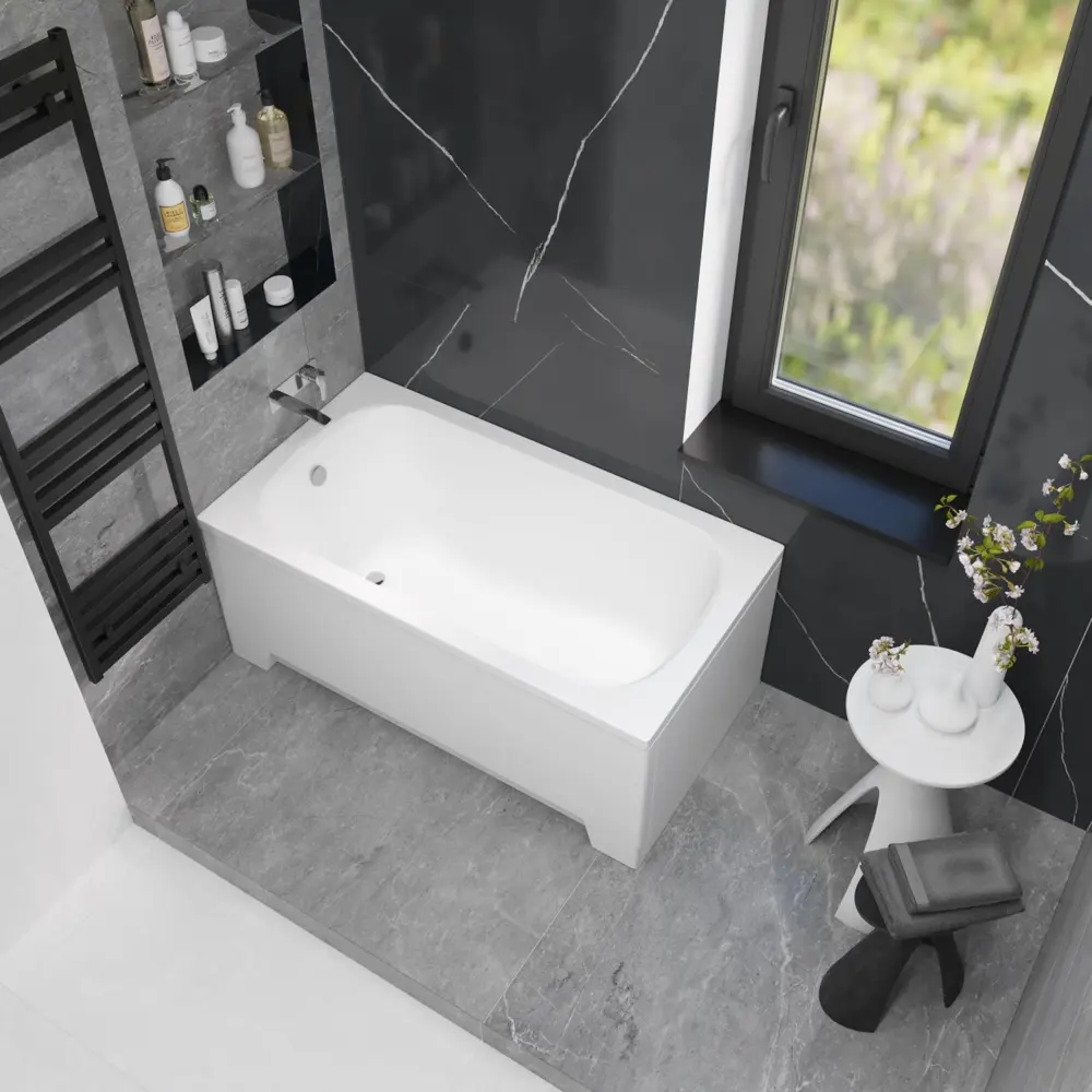 Фото 23 Ванна акриловая Helmken Edelva 67F75352Y0 130x70 комплект 3 в 1: прямоугольная ванна, каркас, подголовник цвет черный