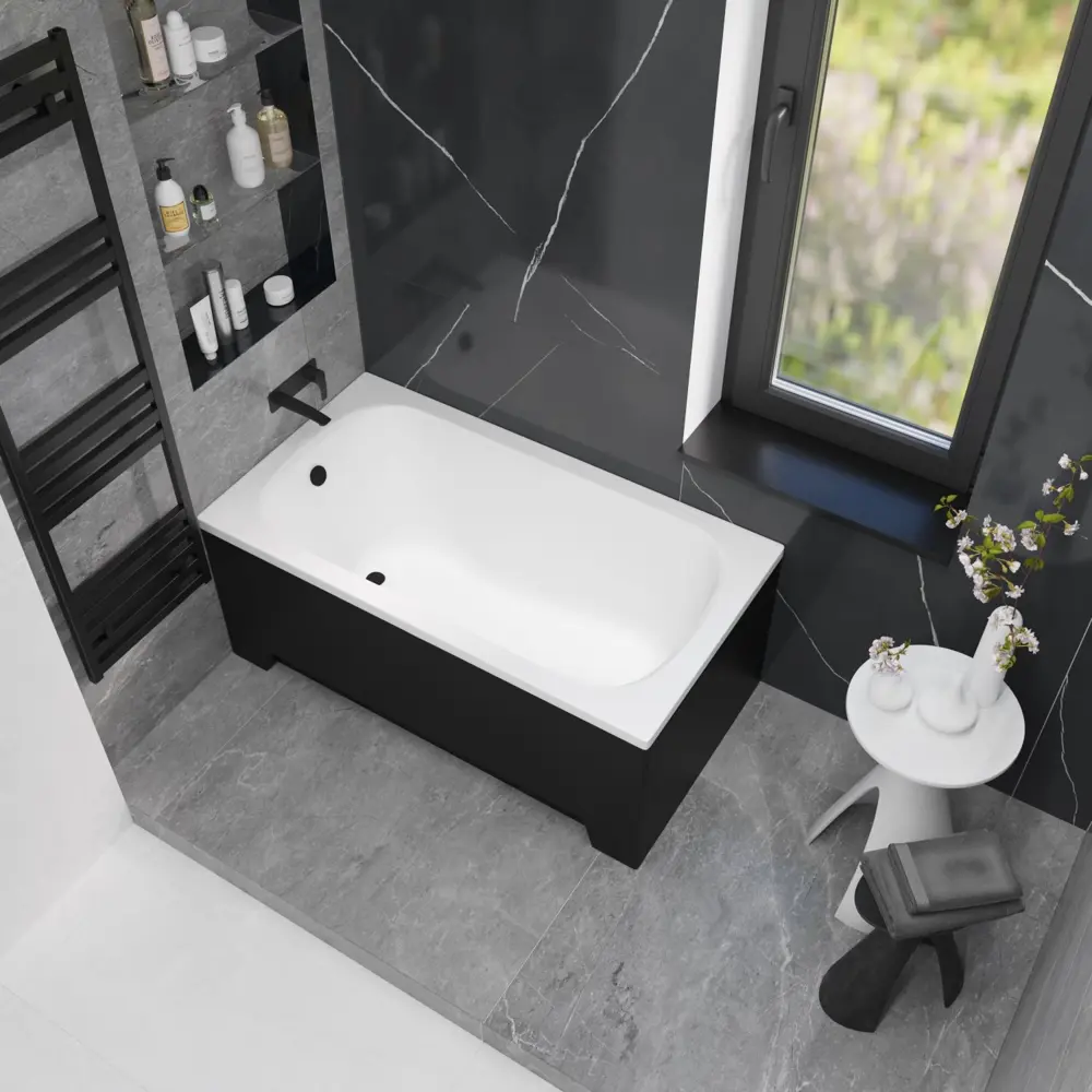 Фото 15 Ванна акриловая Helmken Edelva 67F75352Y0 130x70 комплект 3 в 1: прямоугольная ванна, каркас, подголовник цвет черный