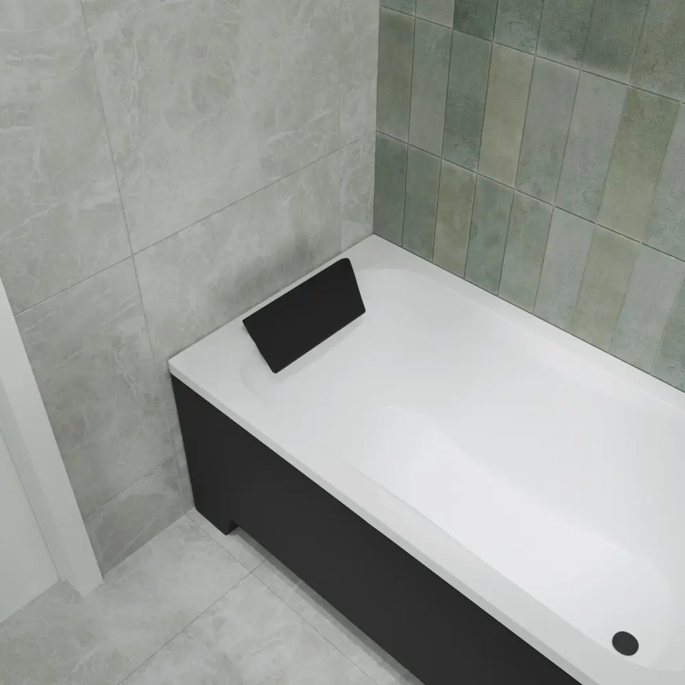 Фото 11 Ванна акриловая Helmken Edelva B3554986S7 130x70 комплект 5 в 1: прямоугольная ванна, ножки, черный подголовник, лицевой и торцевой экраны цвет черный