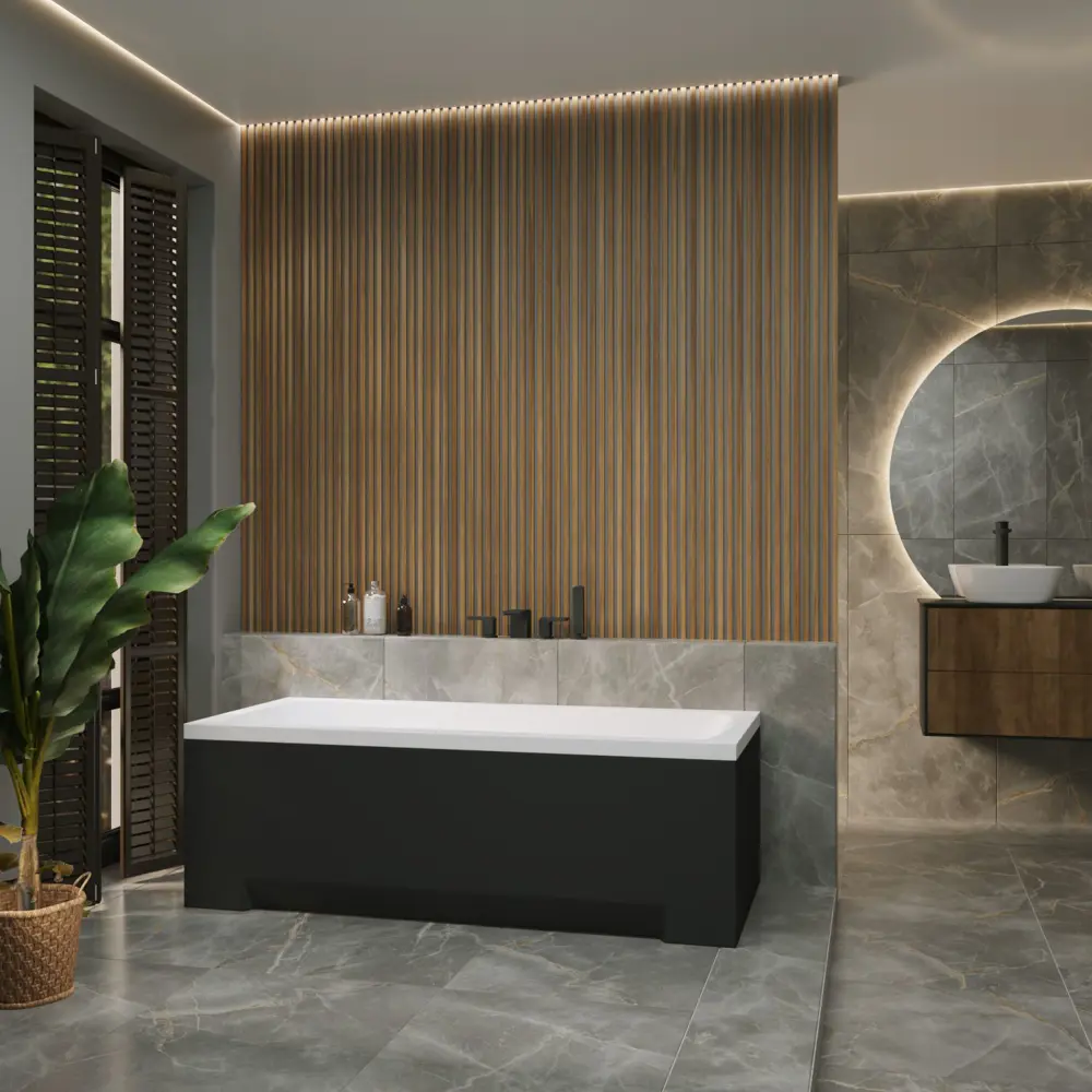 Фото 9 Ванна акриловая Helmken Luna F3X7123368 140x70 комплект 3 в 1: прямоугольная ванна, каркас, подголовник цвет черный