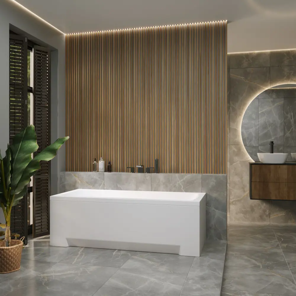 Фото 17 Ванна акриловая Helmken Luna F3X7123368 140x70 комплект 3 в 1: прямоугольная ванна, каркас, подголовник цвет черный