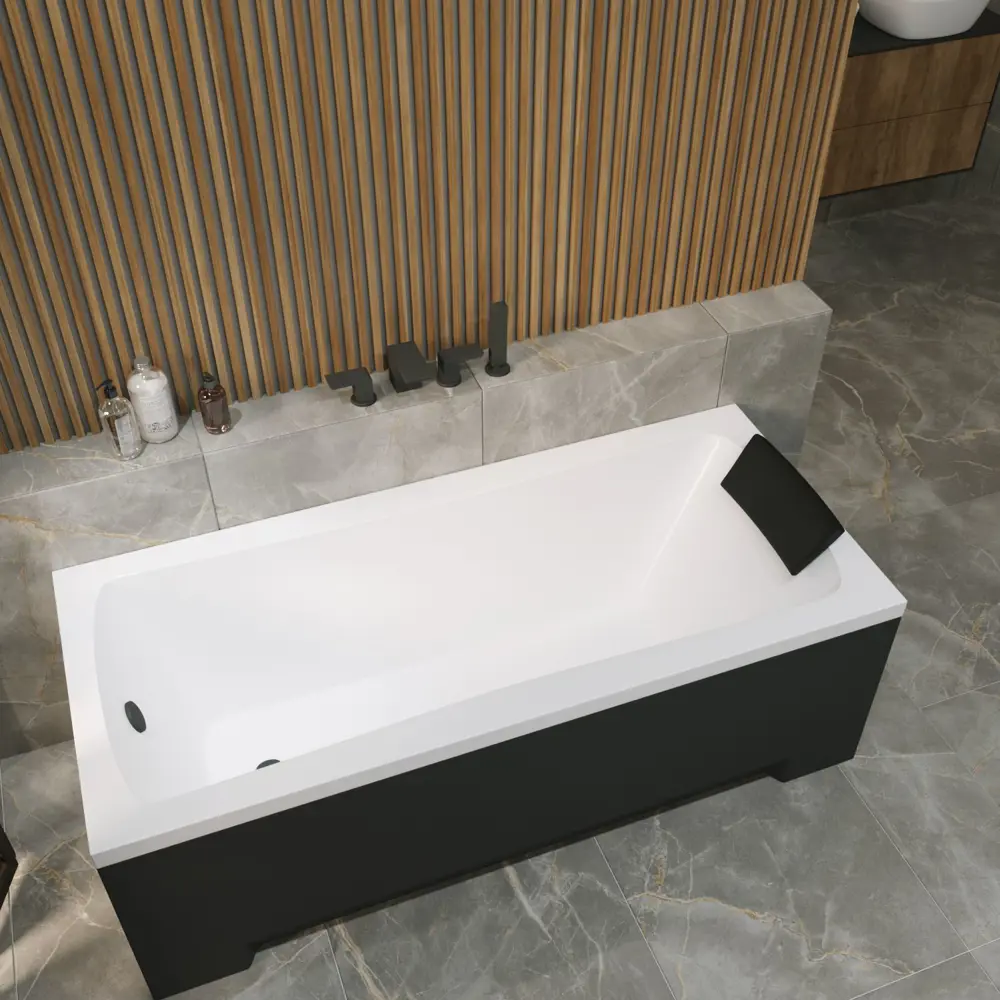 Фото Ванна акриловая Helmken Luna F3X7123368 140x70 комплект 3 в 1: прямоугольная ванна, каркас, подголовник цвет черный