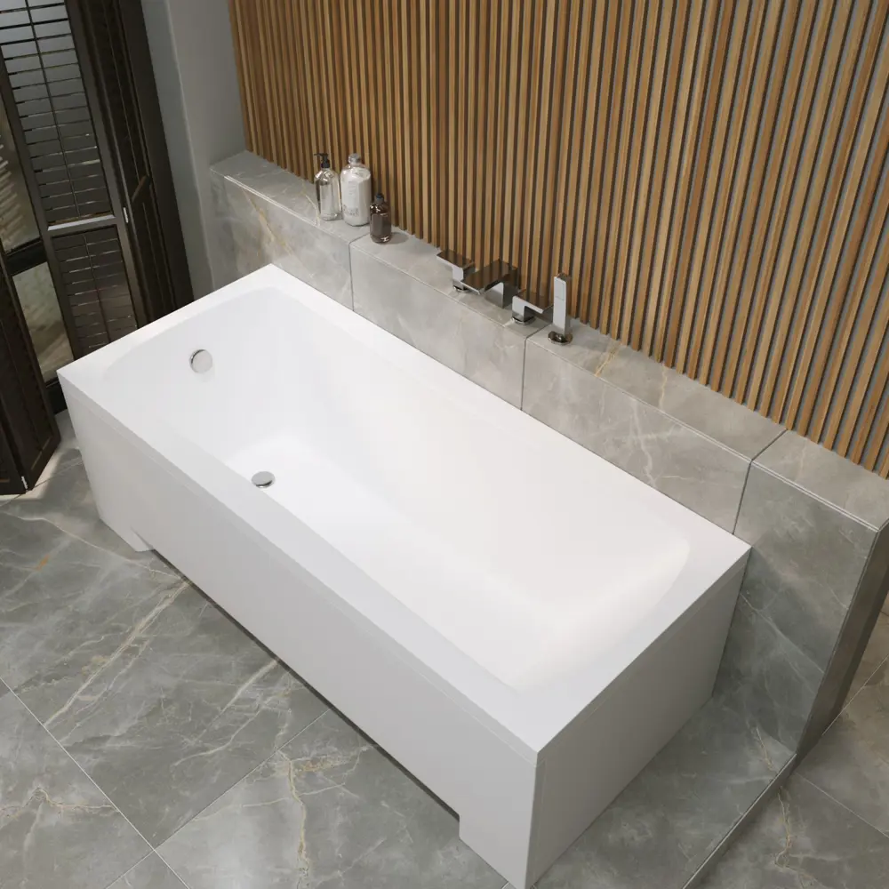 Фото 10 Ванна акриловая Helmken Luna 6029VM1537 140x70 комплект 5 в 1: прямоугольная ванна, ножки, серый подголовник, лицевой и торцевой экраны цвет белый