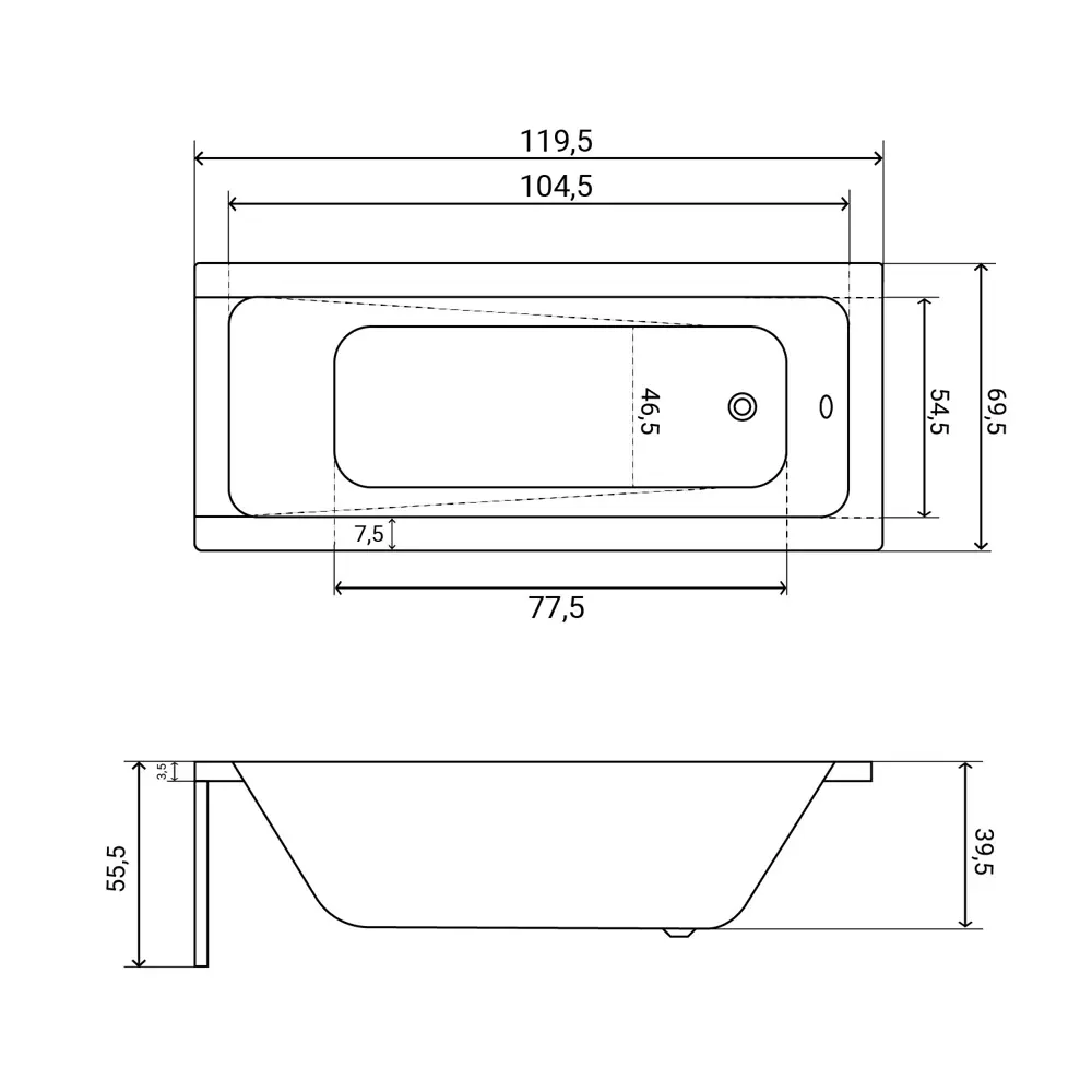 Фото 21 Ванна акриловая Helmken Rivana 3770X23P78 120x70 комплект 5 в 1 цвет белый/черный