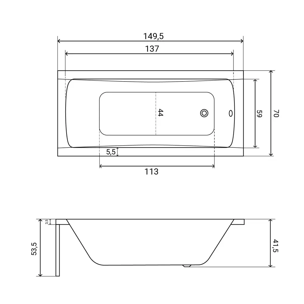 Фото 28 Ванна акриловая Helmken Luna 6405R05G33 150x70 комплект 3 в 1 цвет белый/серый