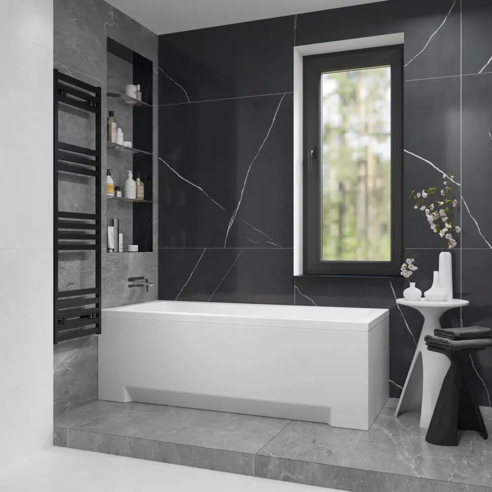 Фото 20 Ванна акриловая Helmken Luna 802210G2D9 170x70 комплект 3 в 1: прямоугольная ванна, ножки, подголовник цвет черный