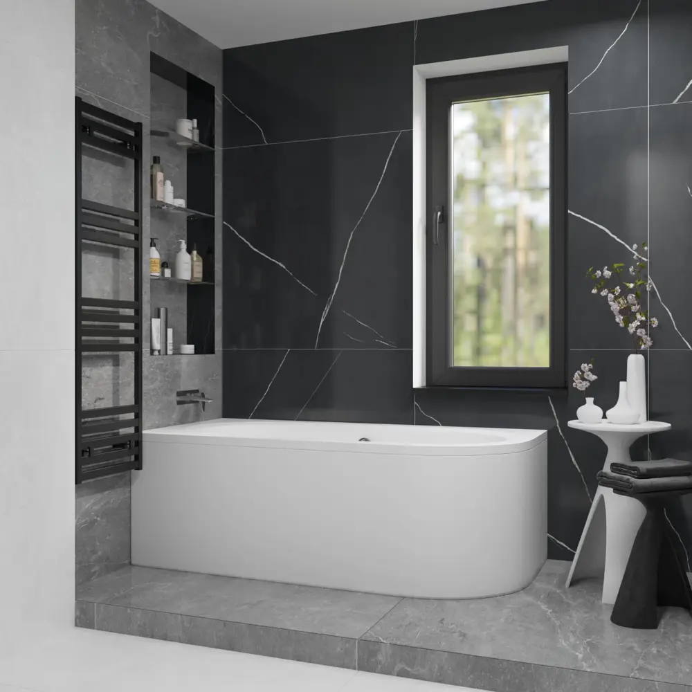 Фото 12 Ванна акриловая Helmken Marbella Lux 32187T65R1 150x75 комплект 4 в 1, левая цвет белый/черный