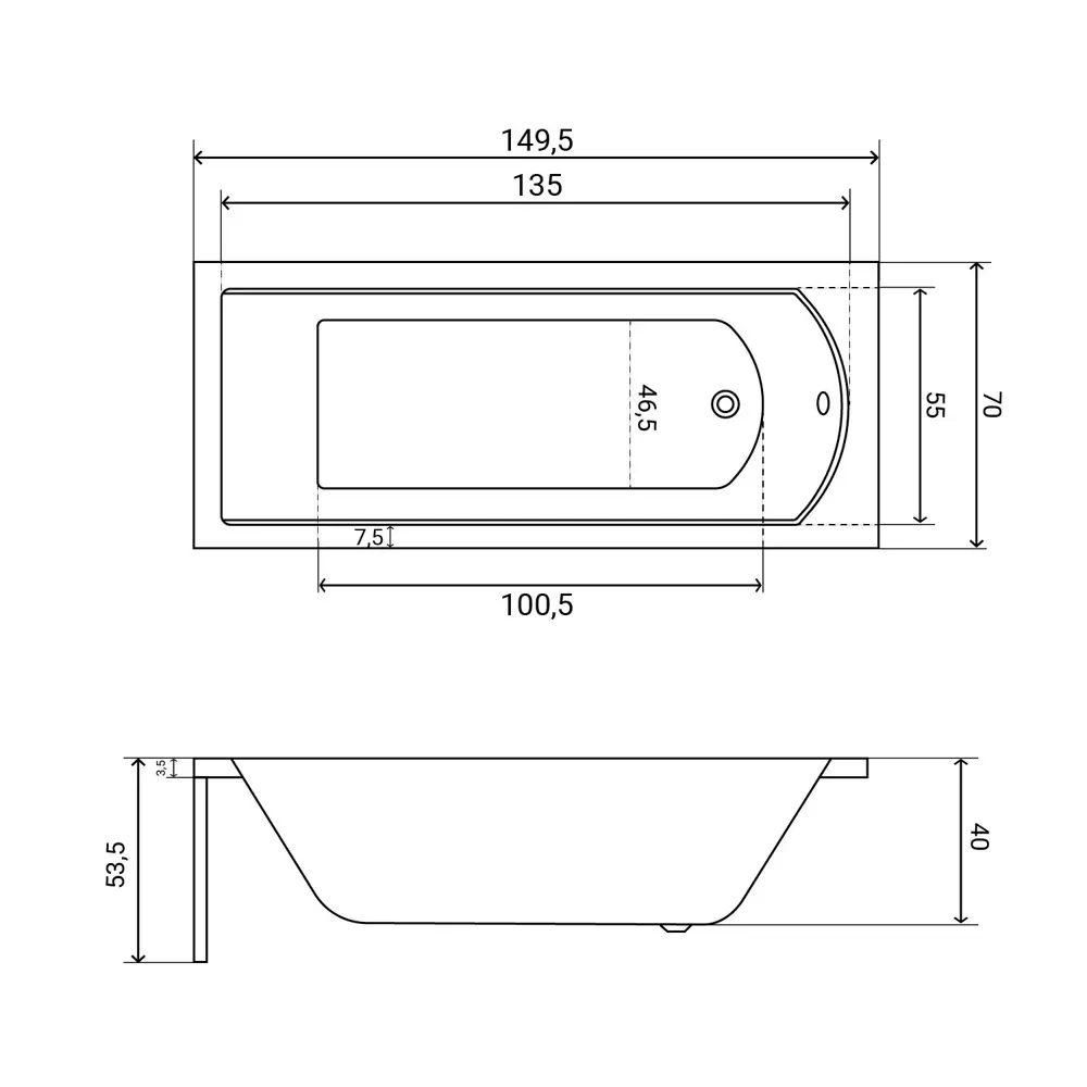 Фото 22 Ванна акриловая Helmken Vespera 8Y60Y11957 150 x 70 комплект 5 в 1 цвет белый/серый